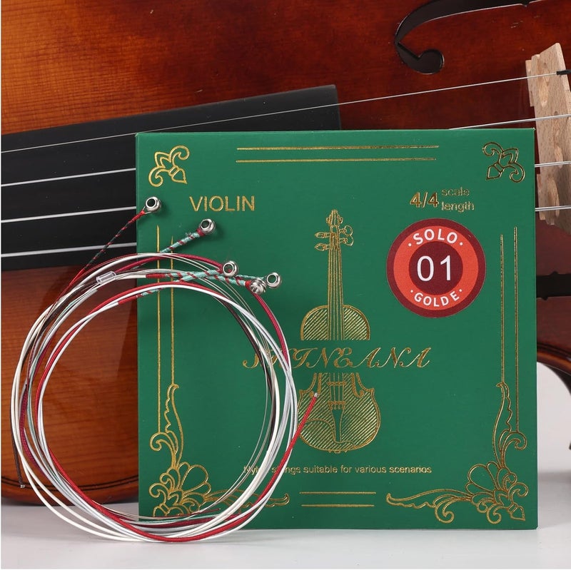 YWYLL Violin Strings 4/4 Full Set, 4/4 Violin Strings Replacement,Long-Lasting Durability & Rich Tone - Handcrafted with Premium Materials- For All Levels (4/4 Nylon+Gold E) - Image 1